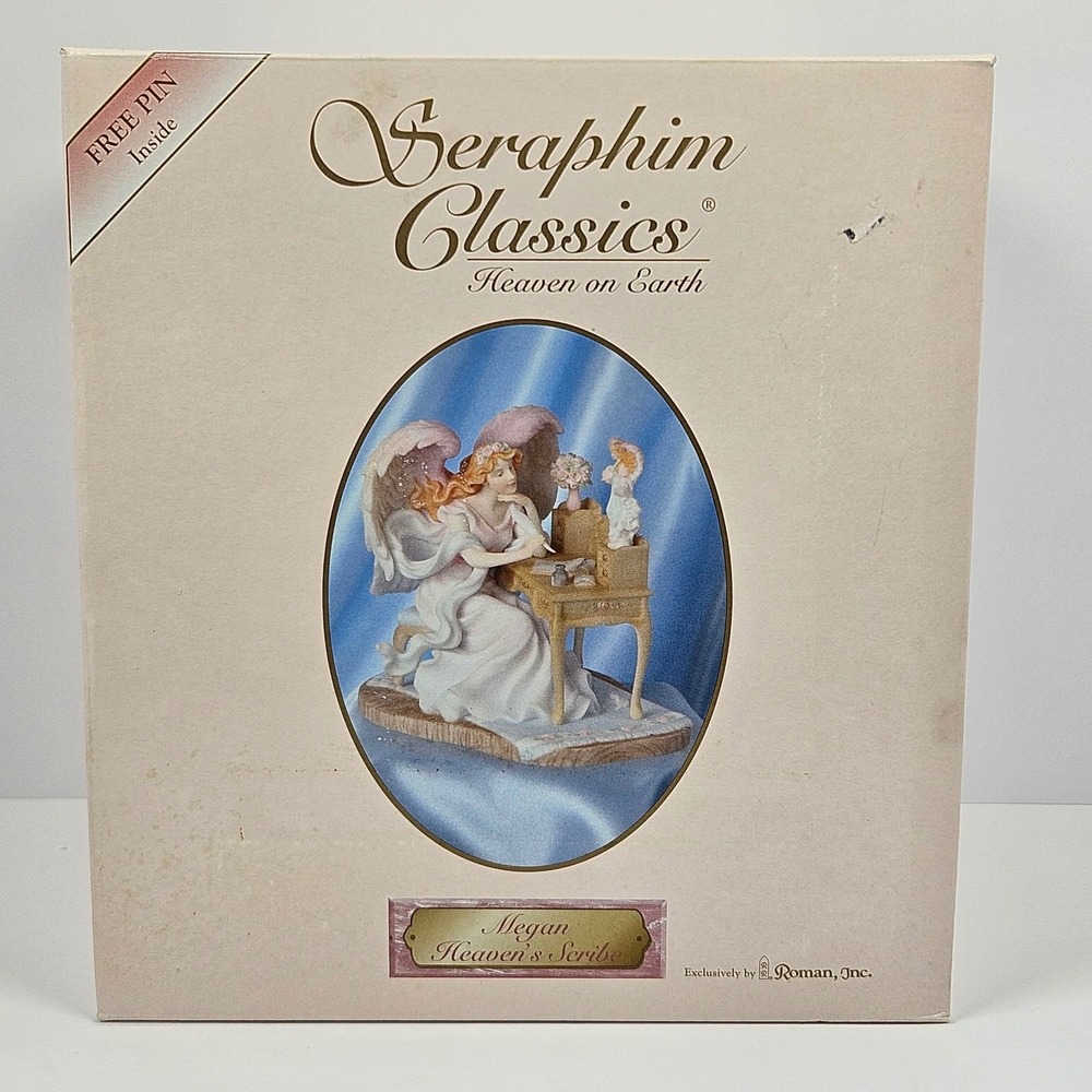 Roman Seraphim Classics Megan Heaven's Scribe Angel Figurine 2005 84478 with Pin